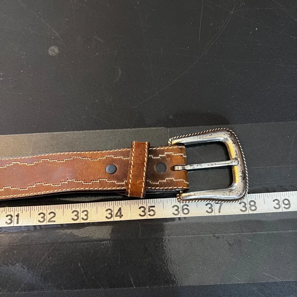Tony Lama Brown Leather Western Belt Silver Buckle Women's Size 32 1459L - Picture 6 of 6